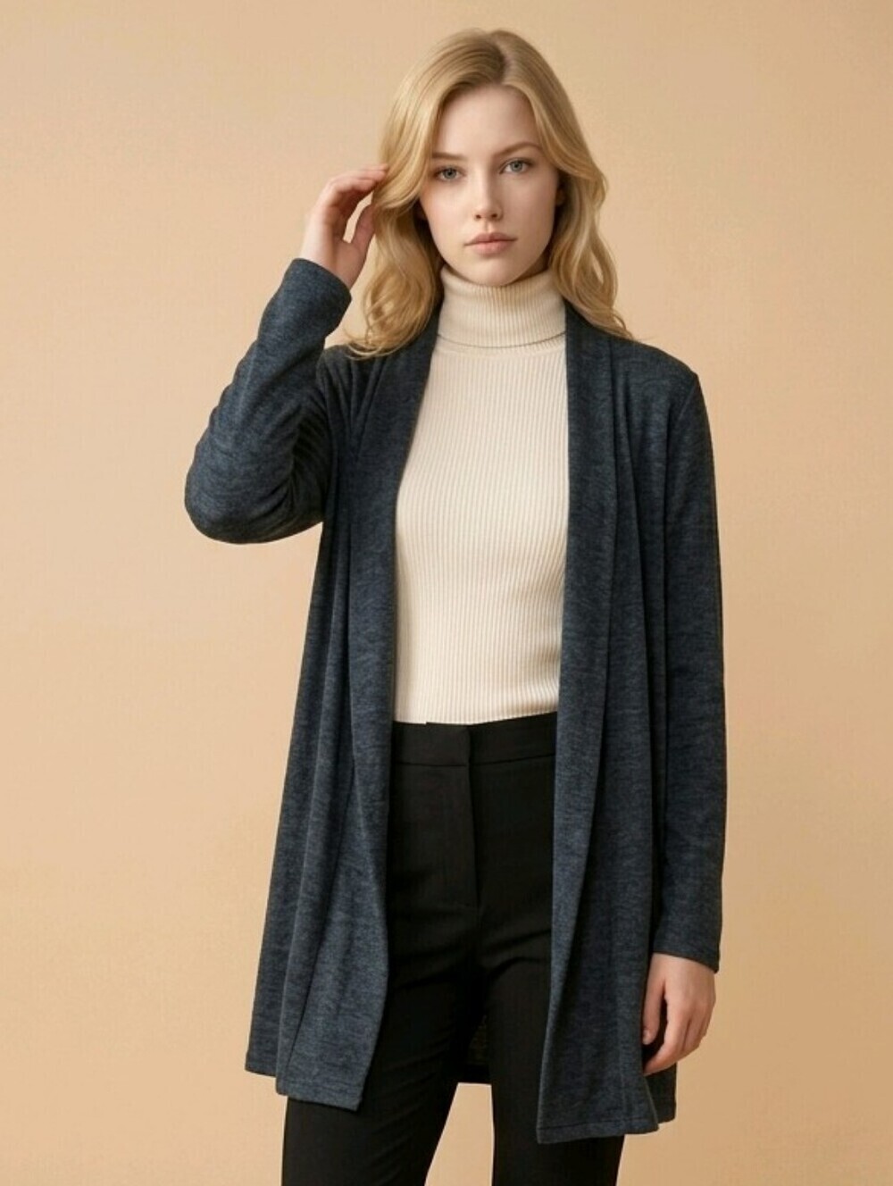 J. Jill Open Cardigan Sweater Size L Blue Cotton Long Sleeve W Pockets Sz S